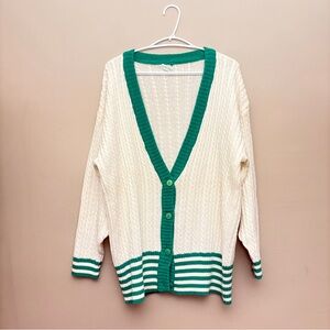 Esprit Cream and Green Cable Knit Oversize Cardigan